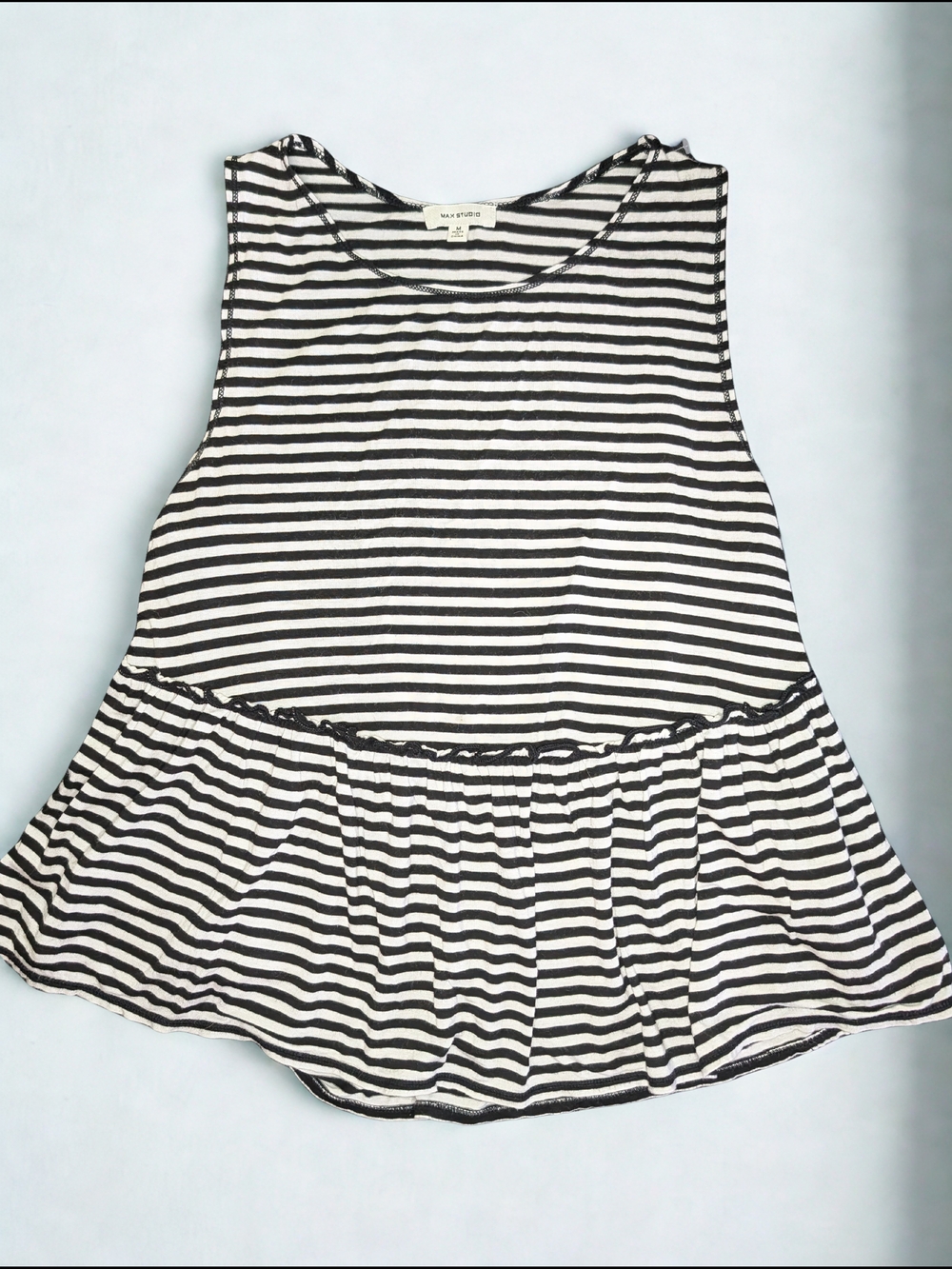 Max Studio Black and White Striped Peplum Tank Top